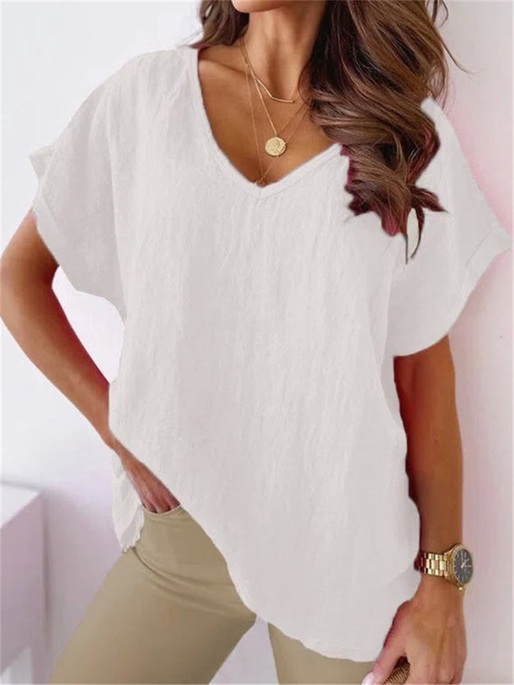 NTG Fad S / white Women's Summer Vintage Linen Cotton Oversized T-Shirt Tops