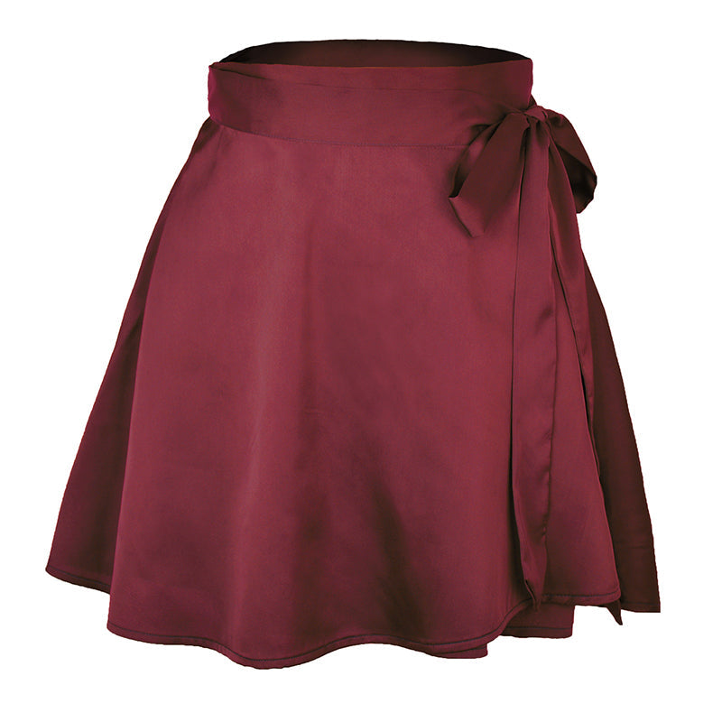 NTG Fad S / Wine Red High Waisted Short Skirt Solid Purple Satin Silk Elegant Ladies Office Skirts