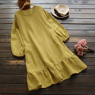 NTG Fad S / Yellow Cotton Linen Casual Dress