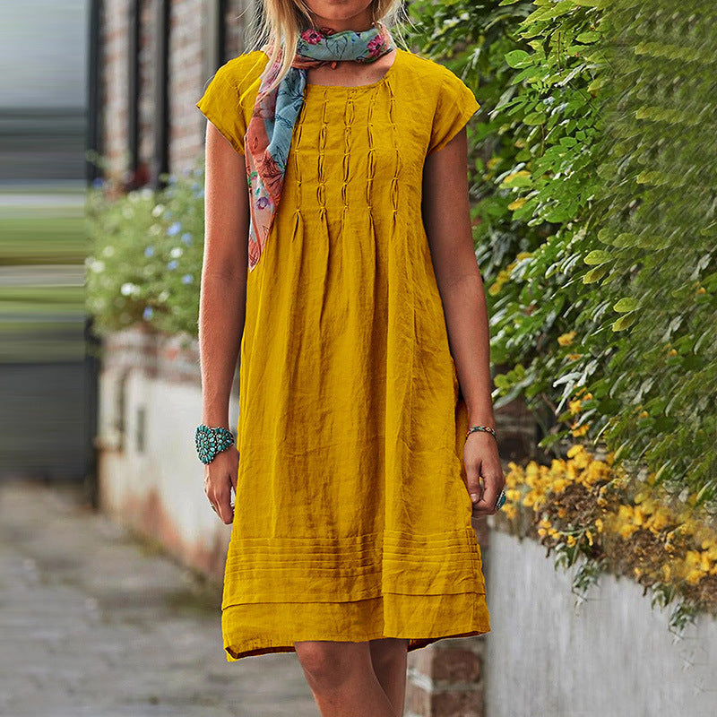 NTG Fad S / Yellow Fashion Women Dress 2022 Summer Casual Loose Cotton Linen Robe