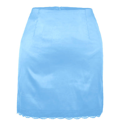 NTG Fad Sexy Woman New Summer High Waist Satin Lace Bodycon Mini Skirt