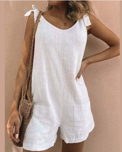 NTG Fad SLEEVELESS POCKETS CASUAL WHITE PLAYSUIT SHOULDER COTTON LINEN  ROMPERS