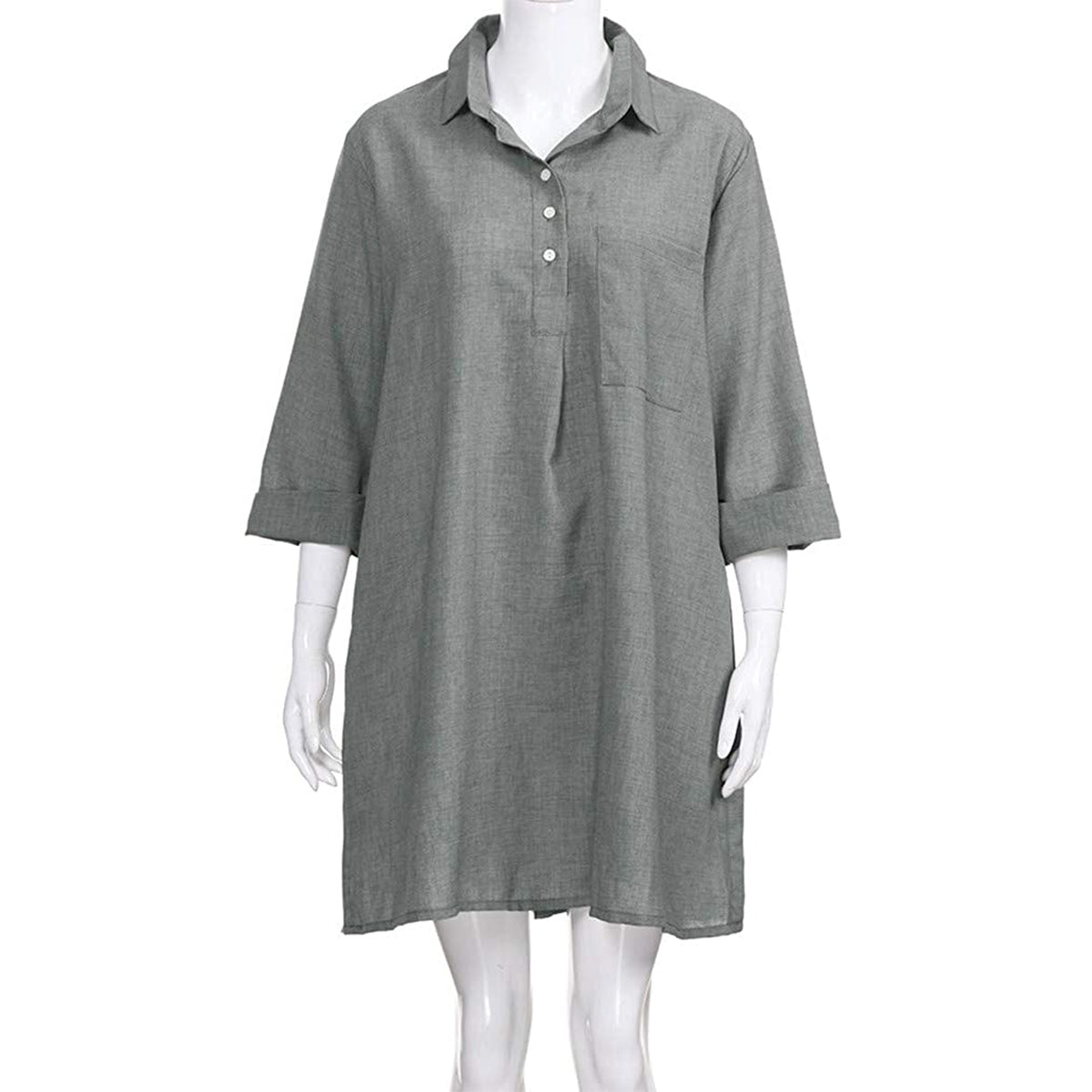 NTG Fad Solid Cotton Linen Casual Dress With Pockets