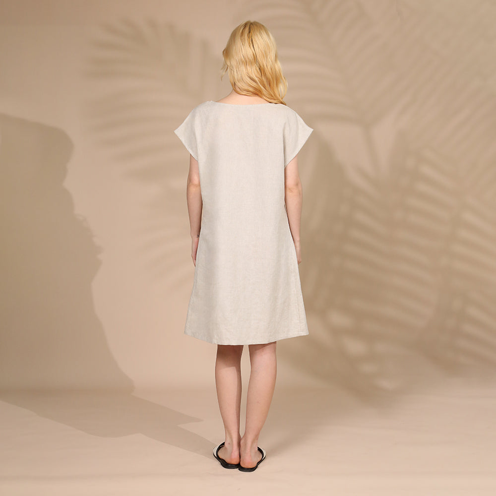 NTG Fad Solid Summer Women Casual Mid-Calf Linen Short Dress With Pockets