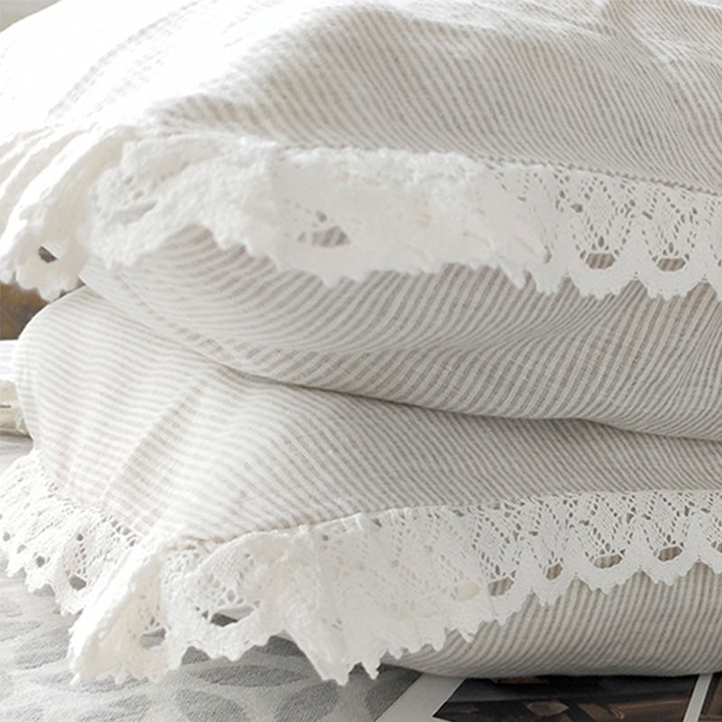 NTG Fad Stripe / 48x74cm One Piece Elegant White Cutwork Lace Pure Linen Matching Pillowcase Bedding Crochet Eyelet Ruffled Sham Pillow Cover TJ3962