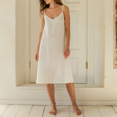 NTG Fad Summer Elegant Cotton Linen Casual Loose Sexy Midi Dress