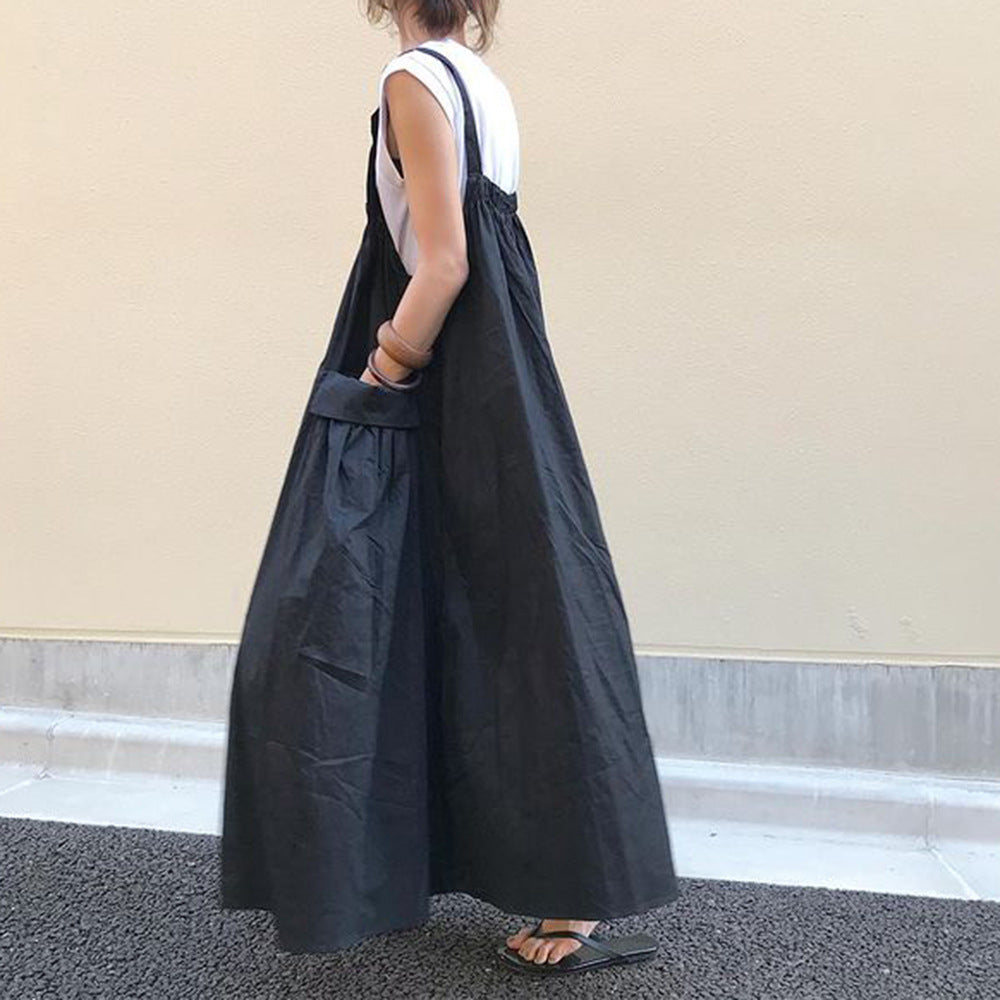 NTG Fad Summer Mid-Length Large Pocket Over-The-Knee Suspender Dress