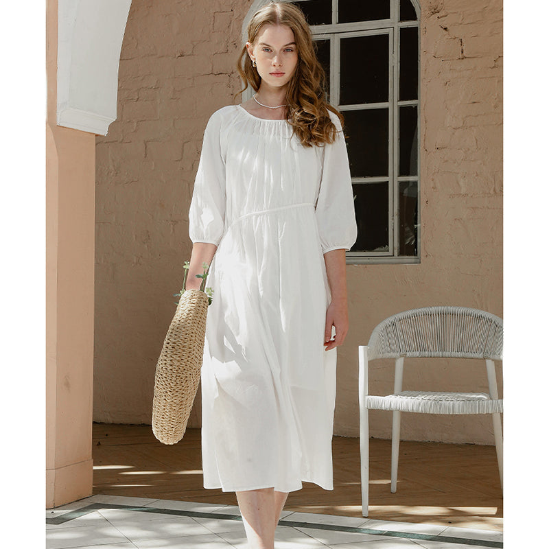 NTG Fad One Size / White Sweet Design Sense Niche Puff Sleeve Long Dress