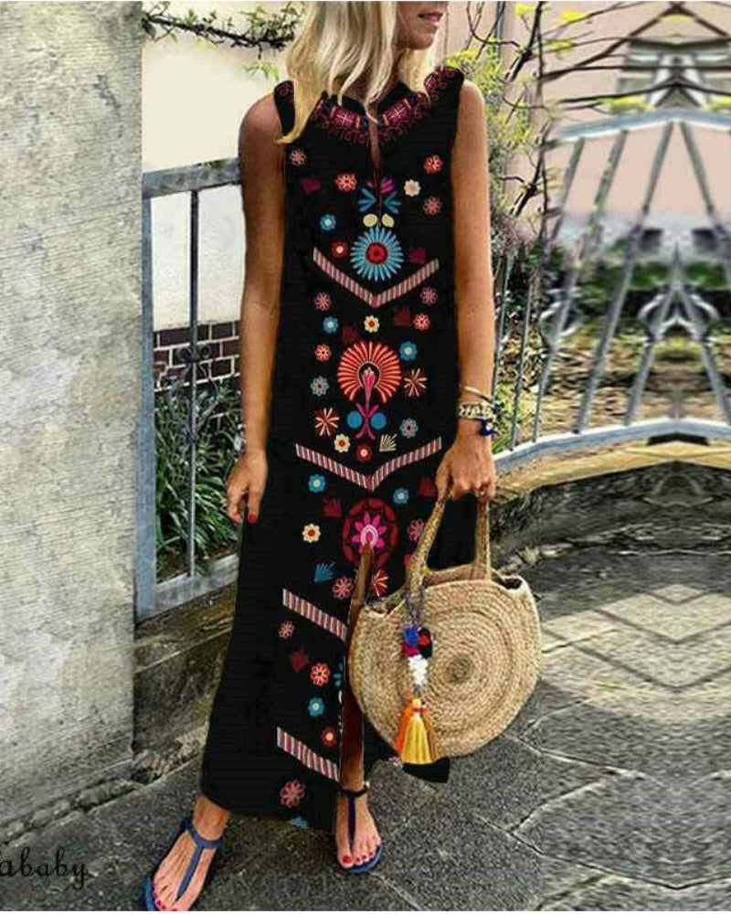 NTG Fad Vacation Looks Retro Boho Cotton Linen Indian Maxi Dress