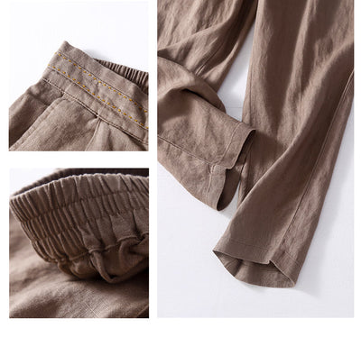 NTG Fad Vintage Cotton Linen Pants Casual Elastic Waist Button Up  Sweatpants