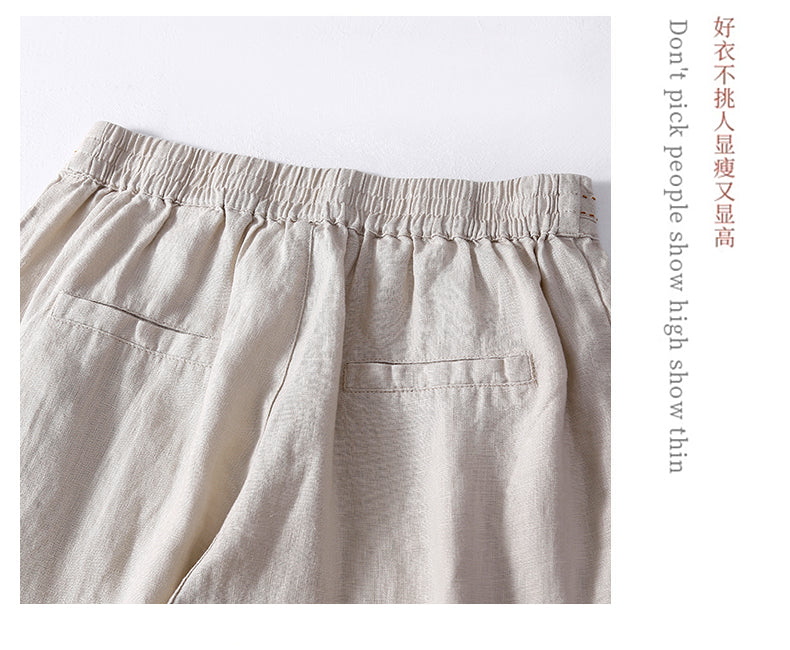 NTG Fad Vintage Cotton Linen Pants Casual Elastic Waist Button Up  Sweatpants