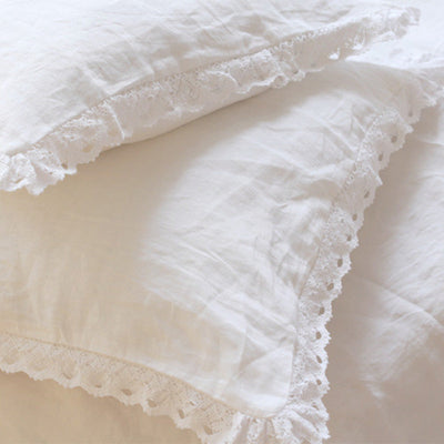 NTG Fad White / 48x74cm One Piece Elegant White Cutwork Lace Pure Linen Matching Pillowcase Bedding Crochet Eyelet Ruffled Sham Pillow Cover TJ3962