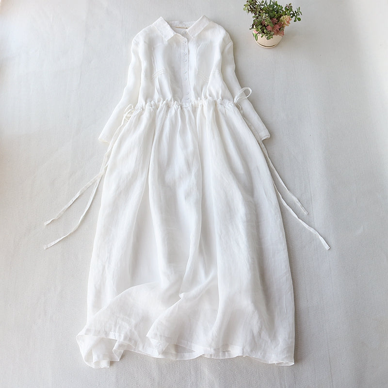 NTG Fad white / M Summer Elegant Women Casual Medium Long Simple Style Vintage Dress