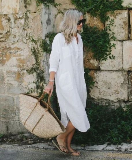 Linen Side Split Dress – NTGFad