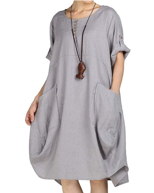NTG Fad Women Elegance Cotton Linen T-Shirt Knee-Length Dress