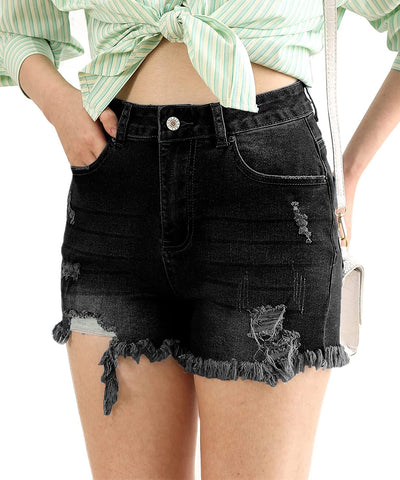 NTG Fad Xintianji Women's Ripped Hole Denim Jean Shorts Summer Stretchy Distressed Casual Frayed Raw Hem Short Pants with Pockets