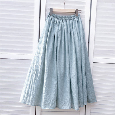 NTG Fad XS / Blue Green Elegant Cotton Linen Women's Casual Elastic High Waist A-Line Long Skirts