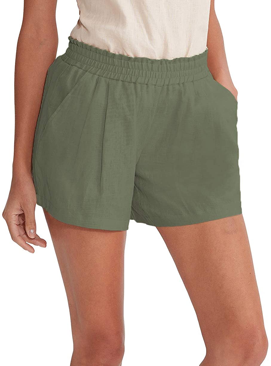 NTG Fad XXL / Black Green Linen Elastic Waist Shorts