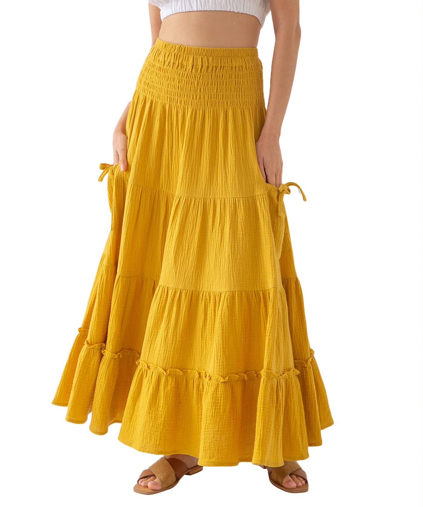 NTG Fad XXL / Yellow Amazhiyu Cotton Boho Pockets Skirt