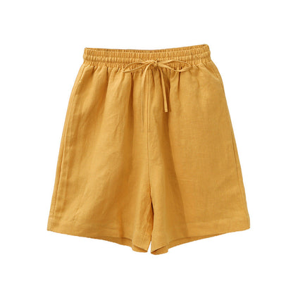 NTG Fad yellow / M Casual 100% Linen Women'S Shorts 2022 Summer High Waist Drawstring Retro Workout Shorts Streetwear Hot Pants With Pocket