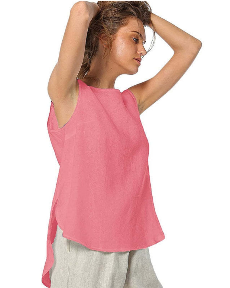NTG Textile LOVELY SOLID COLOR FANCY LINEN SLEEVELESS CASUAL TOPS