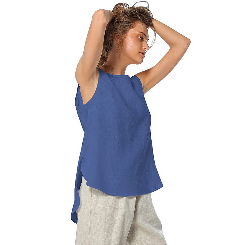NTG Textile M / Blue Linen Sleeveless Casual Tops