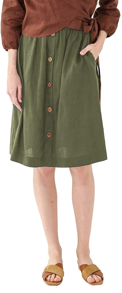 NTG Textile M / Green Linen Pockets Skirt