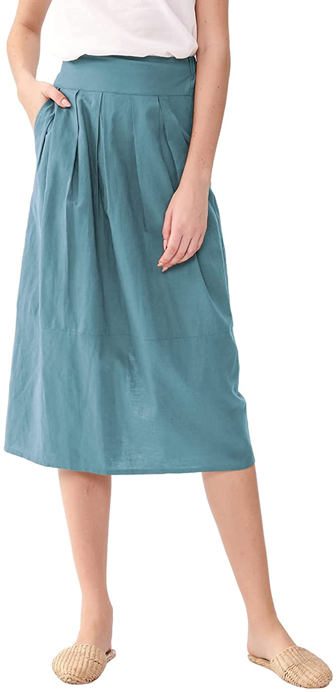 NTG Textile M / Teal Green Linen Elastic Skirt