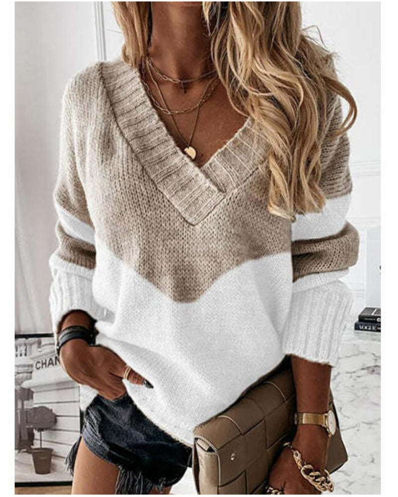 NTG Textile S / Apricot Fashion V-Neck Sweater