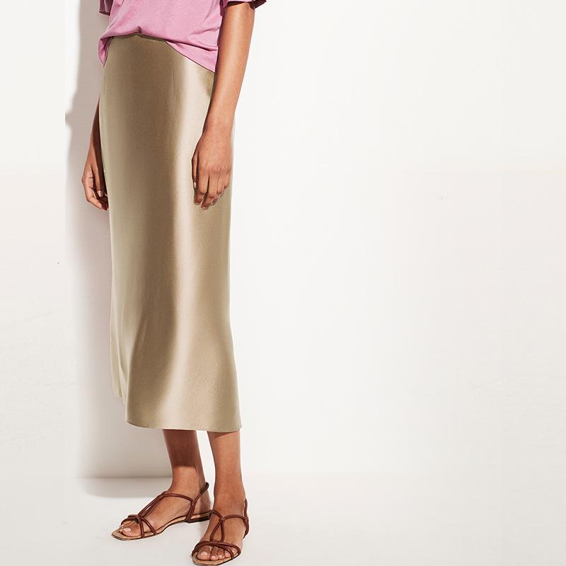 NTG Textile S / Apricot Satin High-Waisted Skirt