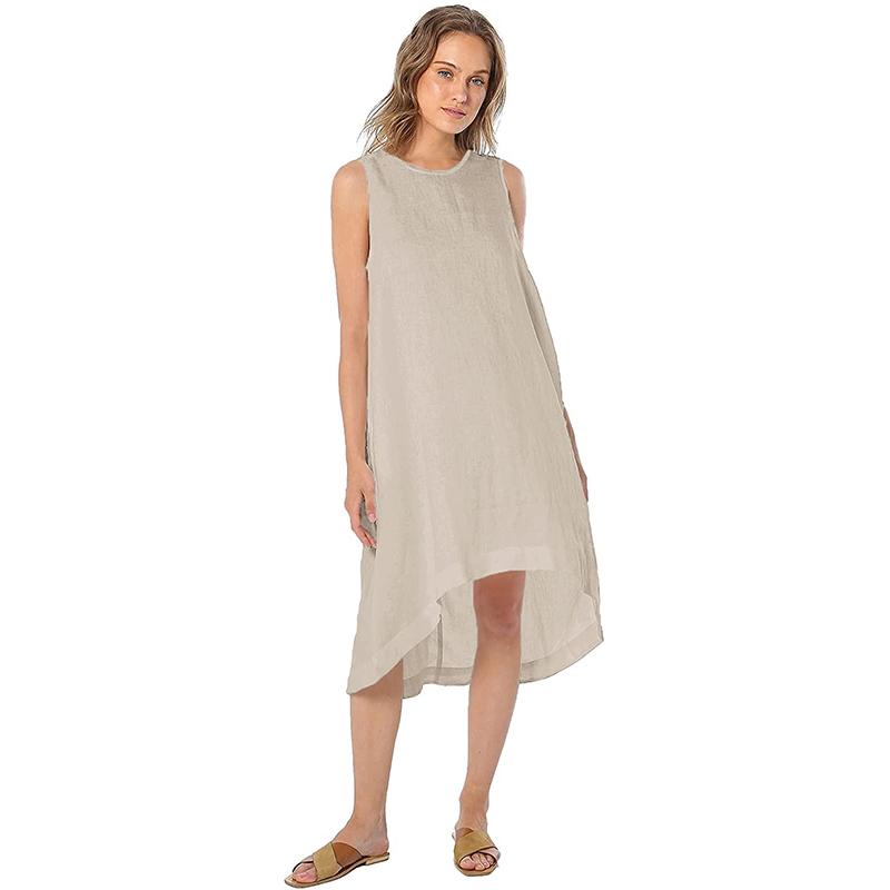 NTG Textile S / Beige Linen Fashion Pockets Dress