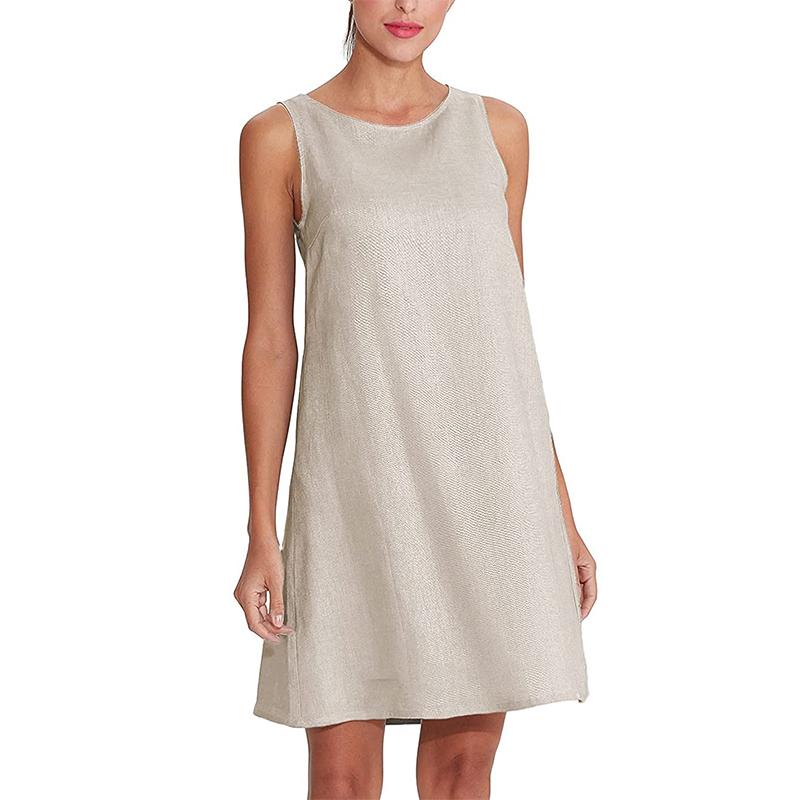 NTG Textile S / Beige Linen Pockets Tank Dress