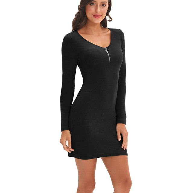 NTG Textile S / Black Elegant Long-Sleeve Dress
