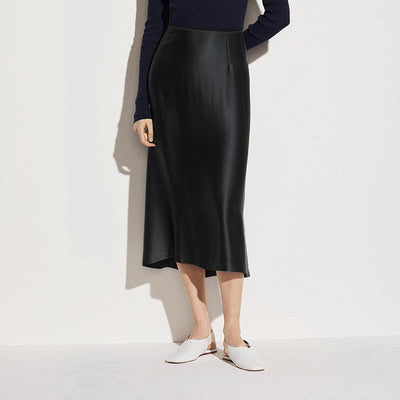 NTG Textile S / Black Satin High-Waisted Skirt