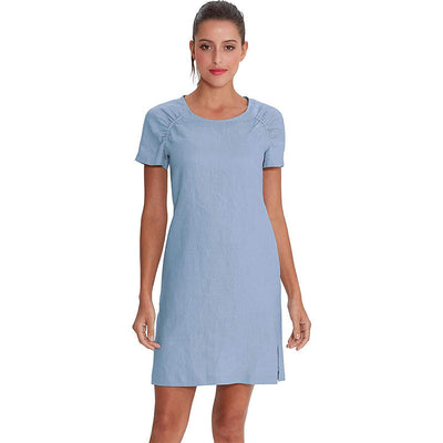 NTG Textile S / Blue Linen Elegant Dress