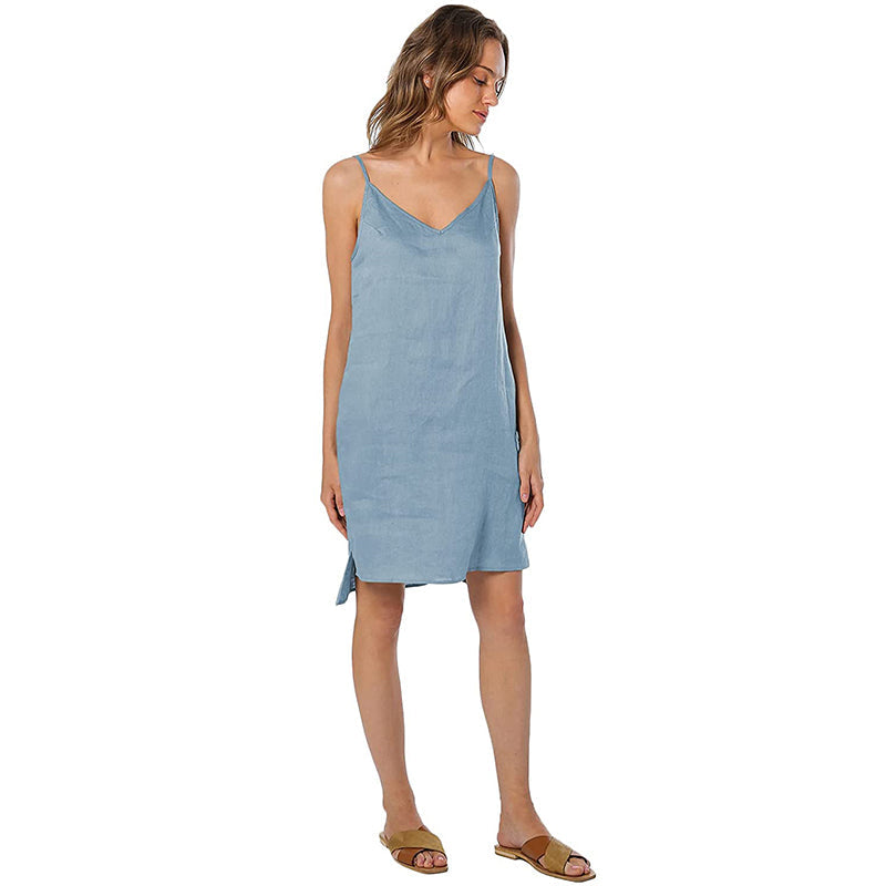 NTG Textile S / Blue Linen Sleeveless Dress