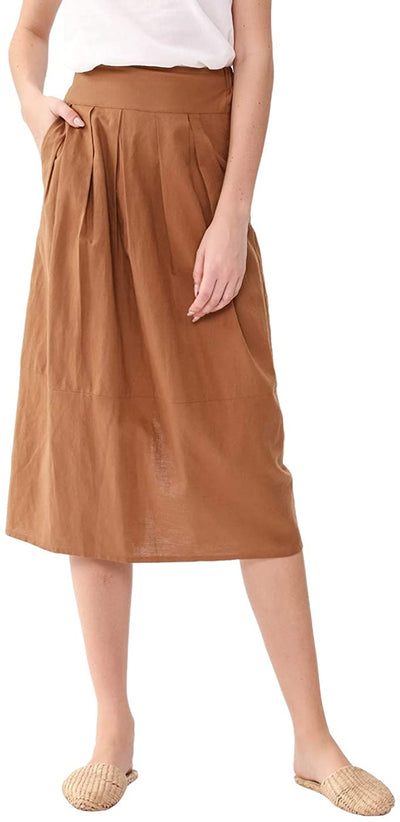 NTG Textile S / Brown Linen Elastic Skirt