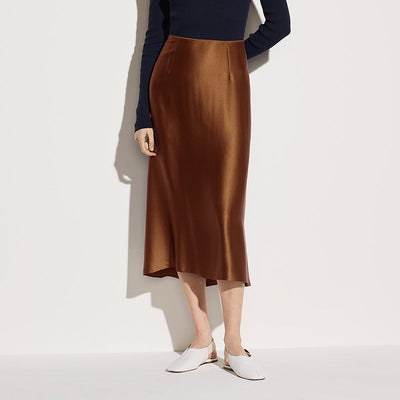 NTG Textile S / Coffee Satin High-Waisted Skirt
