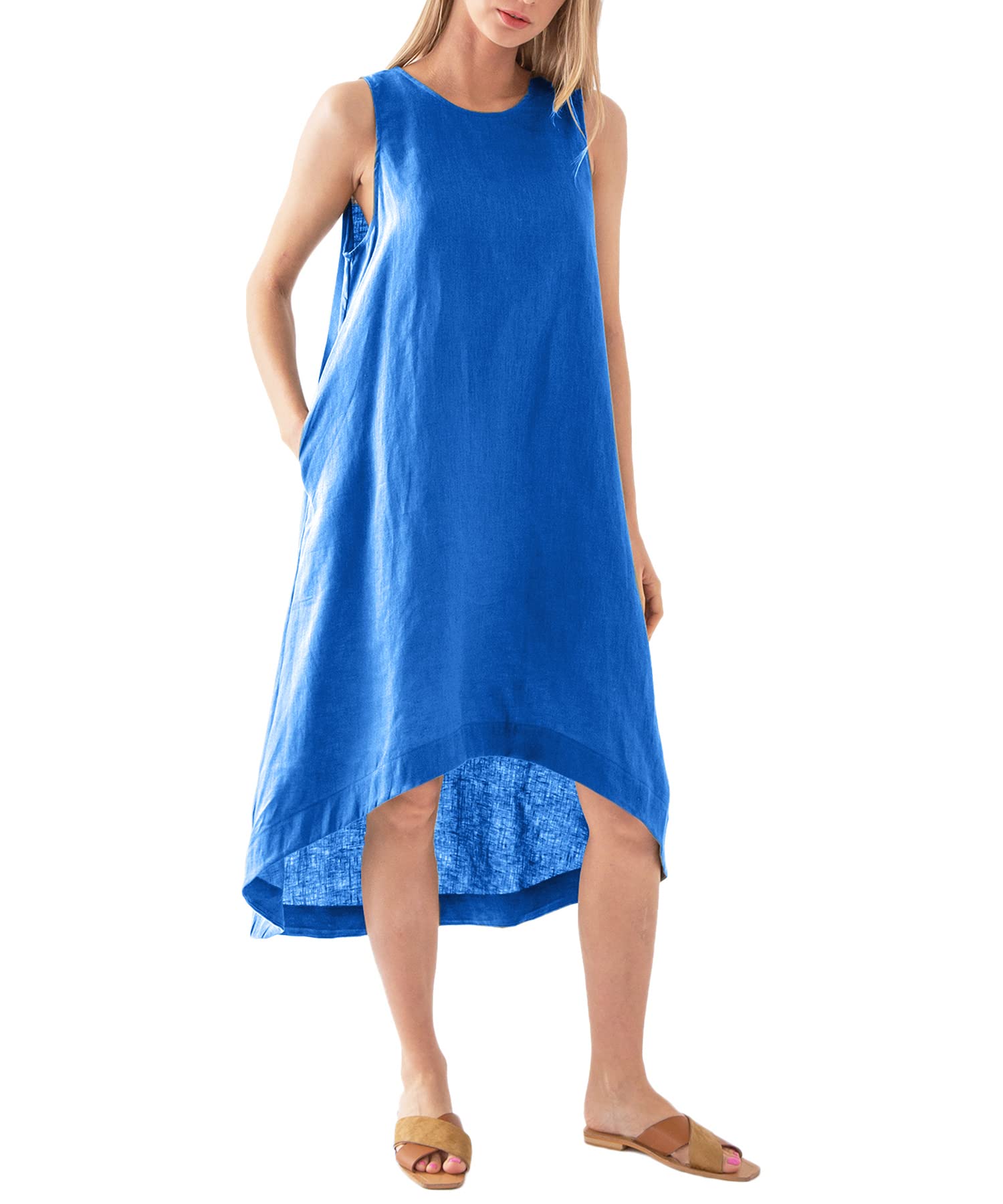 NTG Textile S / Dark Blue LINEN POCKETS DRESS