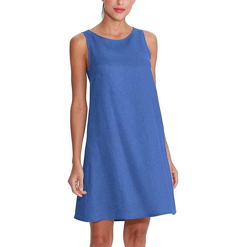 NTG Textile S / Dark Blue Linen Pockets Tank Dress