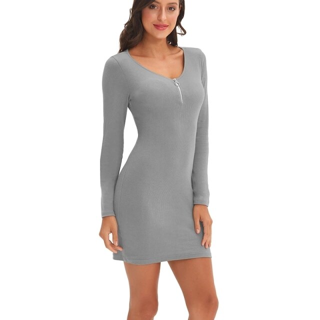 NTG Textile S / Gray Elegant Long-Sleeve Dress