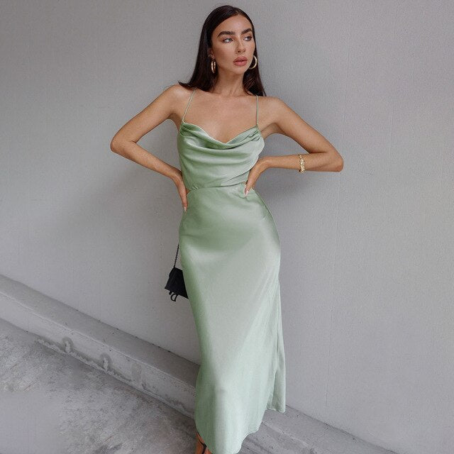 NTG Textile S / Green Backless Party Dress