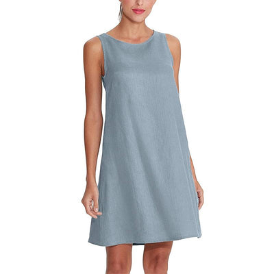 NTG Textile S / Grey Blue Linen Pockets Tank Dress