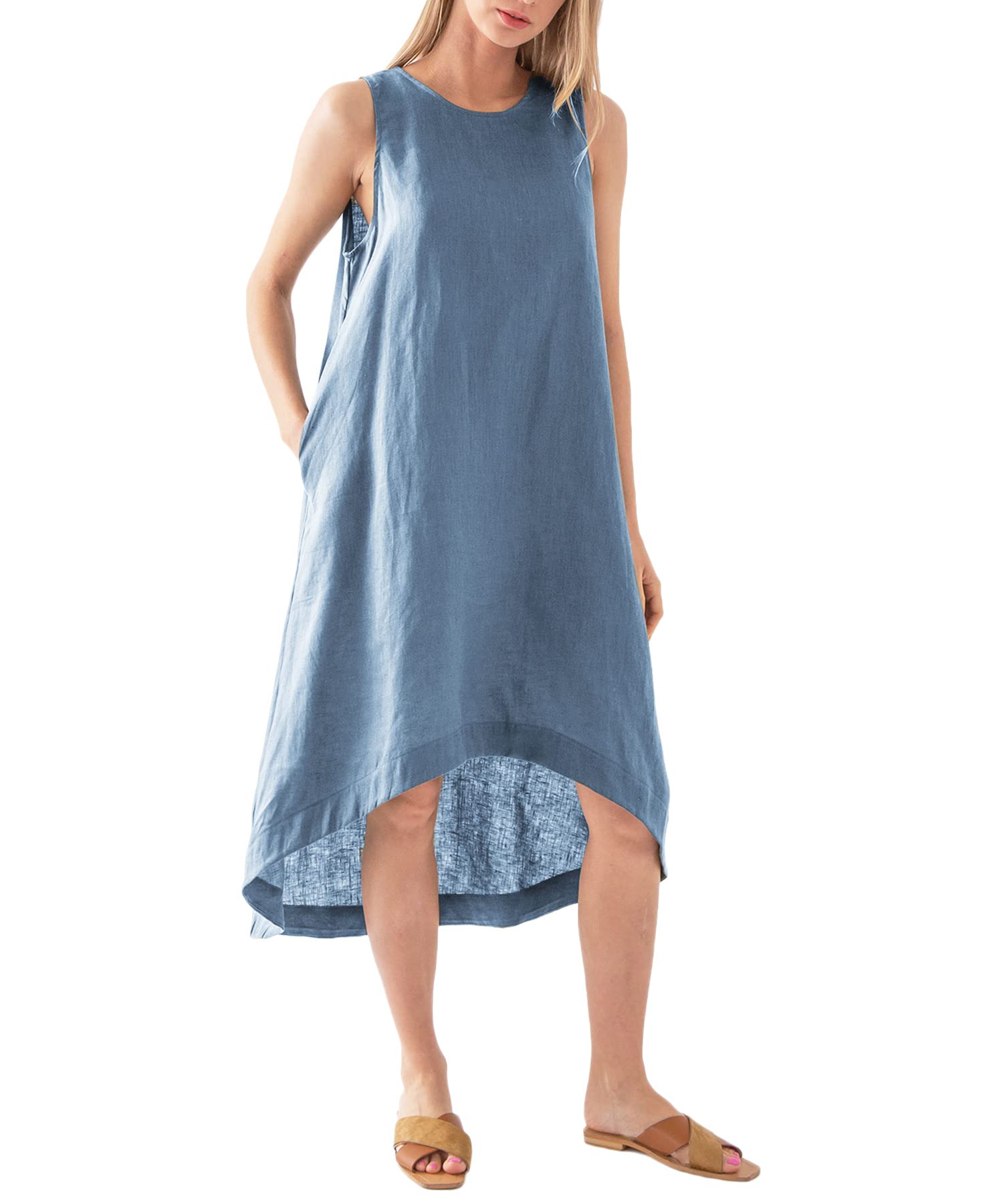 NTG Textile S / Light Blue LINEN POCKETS DRESS