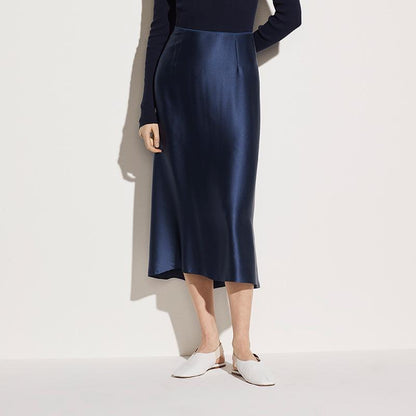 NTG Textile S / Navy Blue Satin High-Waisted Skirt