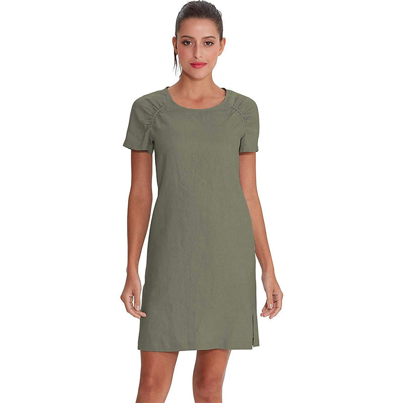 NTG Textile S / Olive Linen Elegant Dress