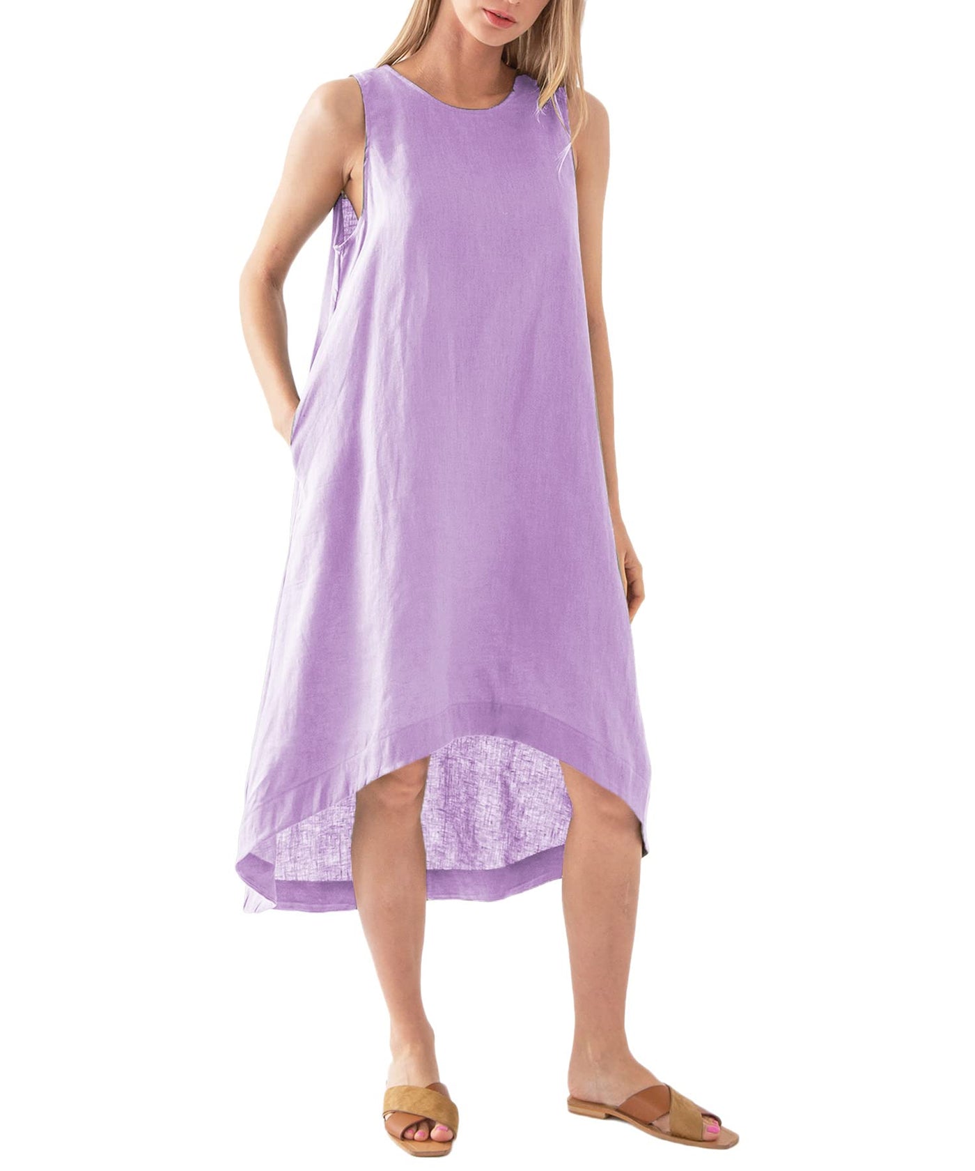 NTG Textile S / Purple LINEN POCKETS DRESS