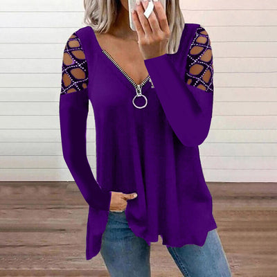 NTG Textile S / Purple Rhinestone Casual Sexy Top
