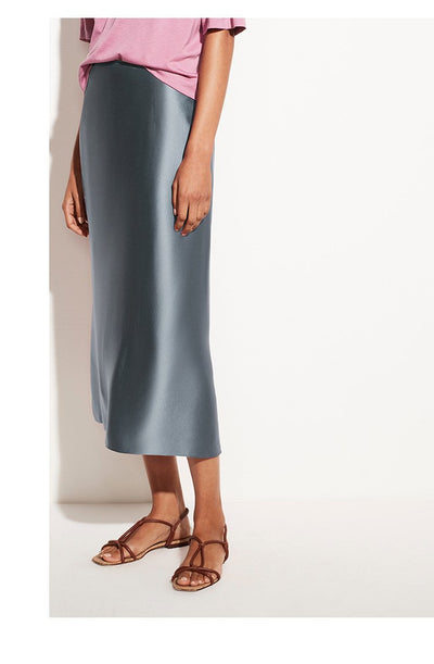 NTG Textile S / Water Blue Satin High-Waisted Skirt