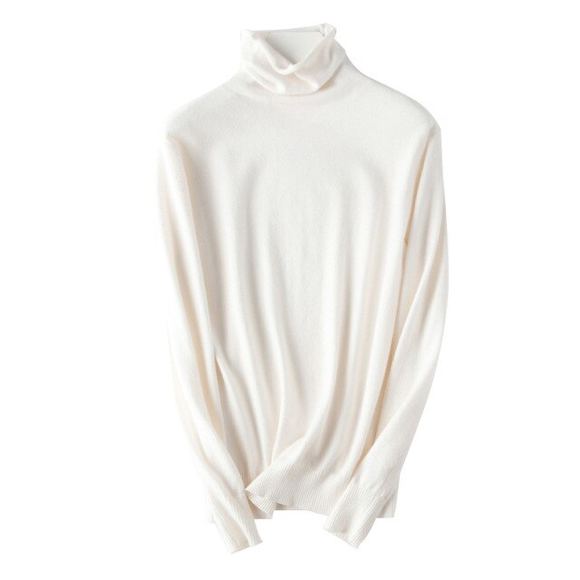 NTG Textile S / White Turtleneck Slim Pullover